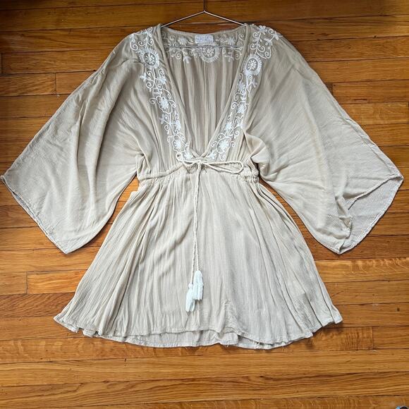 Sage the Label Sheer Bohemian Smocked Mini Dress Size S - Picture 1 of 9